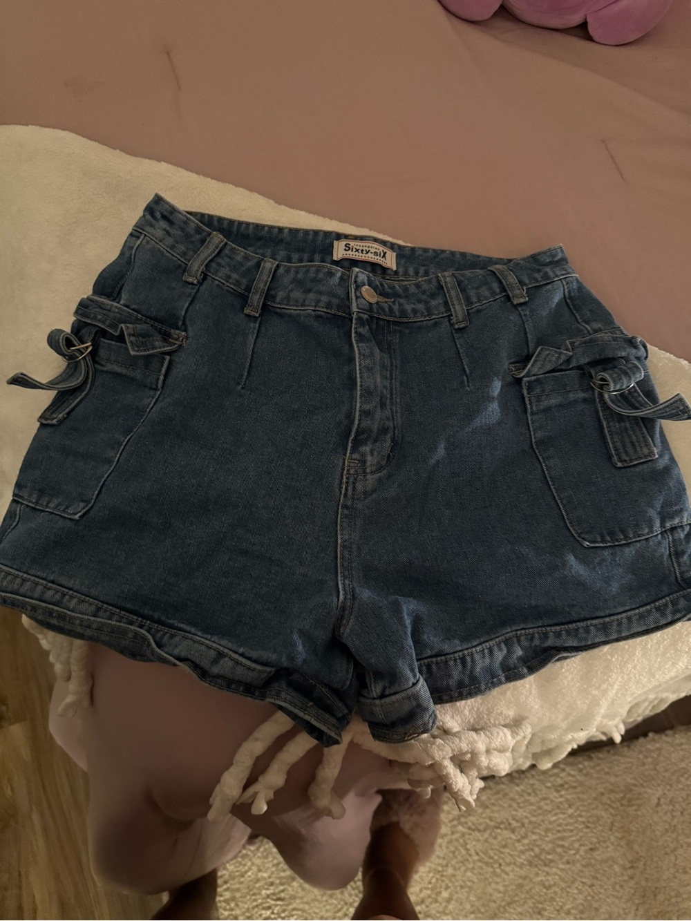 Denim High-Waist Blue Cargo Shorts
